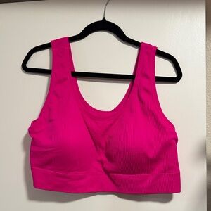 Women's Pink Ribbed Sports Bra